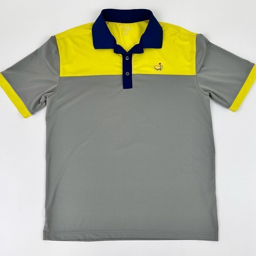 Masters Tech Golf Polo Logo Yellow/Blue/Gray Men Size M